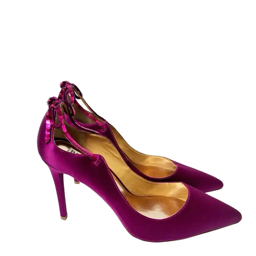 BADGLEY MISCHKA WOMEN'S JEWEL DRESS DARK PINK LEATHER PUMP POINTY HEELS SIZE 10